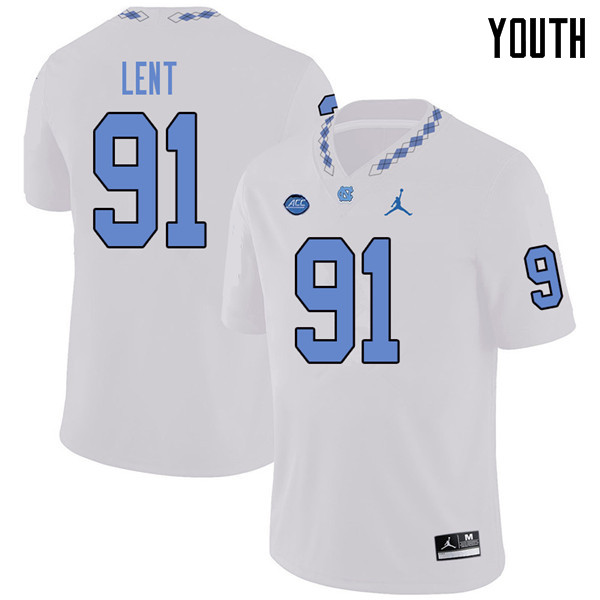Jordan Brand Youth #91 Hunter Lent North Carolina Tar Heels College Football Jerseys Sale-White